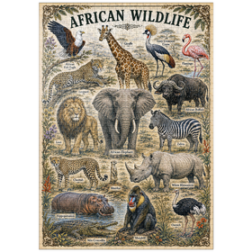 Darstellung des Puzzle Motivs African Wildlife Vintage Art Poster - Puzzleteile: 1000
