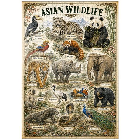 Darstellung des Puzzle Motivs Asian Wildlife Vintage Art Poster puzzleplate Asian Wildlife Vintage Art Poster 1000 Puzzle