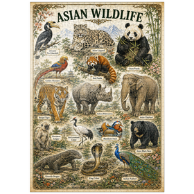 Darstellung des Puzzle Motivs Asian Wildlife Vintage Art Poster - Puzzleteile: 1000