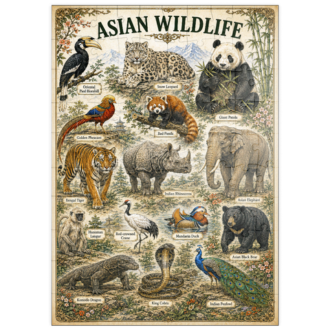Darstellung des Puzzle Motivs Asian Wildlife Vintage Art Poster puzzleplate Asian Wildlife Vintage Art Poster 100 Puzzle
