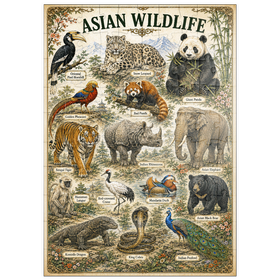 Darstellung des Puzzle Motivs Asian Wildlife Vintage Art Poster - Puzzleteile: 100