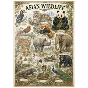 Darstellung des Puzzle Motivs Asian Wildlife Vintage Art Poster - Puzzleteile: 200