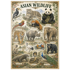 Darstellung des Puzzle Motivs Asian Wildlife Vintage Art Poster - Puzzleteile: 500