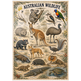 Darstellung des Puzzle Motivs Australian Wildlife Vintage Art Poster - Puzzleteile: 1000