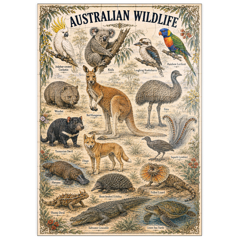 Darstellung des Puzzle Motivs Australian Wildlife Vintage Art Poster puzzleplate Australian Wildlife Vintage Art Poster 100 Puzzle
