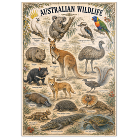 Darstellung des Puzzle Motivs Australian Wildlife Vintage Art Poster - Puzzleteile: 100