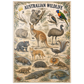 Darstellung des Puzzle Motivs Australian Wildlife Vintage Art Poster - Puzzleteile: 200