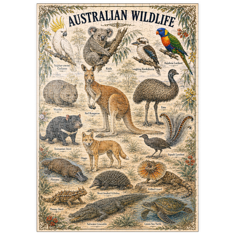 Darstellung des Puzzle Motivs Australian Wildlife Vintage Art Poster puzzleplate Australian Wildlife Vintage Art Poster 500 Puzzle