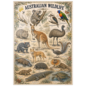 Darstellung des Puzzle Motivs Australian Wildlife Vintage Art Poster - Puzzleteile: 500