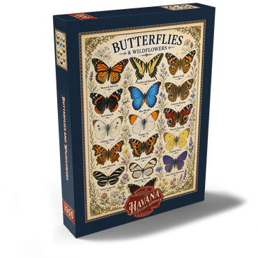Darstellung des Puzzle Motivs Butterflies and Wildflowers Vintage Art Poster 1000 Puzzle Schachtel Ansicht2