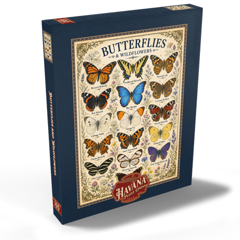 Darstellung des Puzzle Motivs Butterflies and Wildflowers Vintage Art Poster Butterflies and Wildflowers Vintage Art Poster 100 Puzzle Schachtel Ansicht2