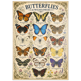 Darstellung des Puzzle Motivs Butterflies and Wildflowers Vintage Art Poster - Puzzleteile: 100