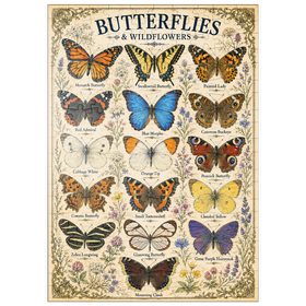Darstellung des Puzzle Motivs Butterflies and Wildflowers Vintage Art Poster - Puzzleteile: 200
