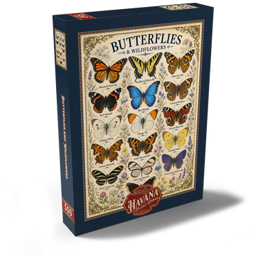 Darstellung des Puzzle Motivs Butterflies and Wildflowers Vintage Art Poster 500 Puzzle Schachtel Ansicht2