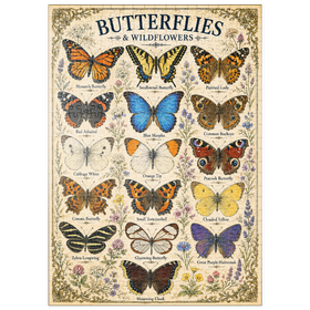 Darstellung des Puzzle Motivs Butterflies and Wildflowers Vintage Art Poster - Puzzleteile: 500