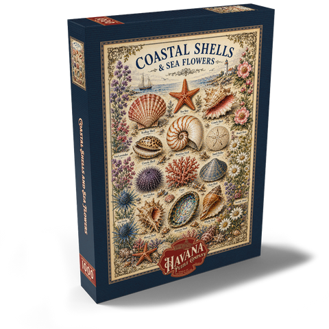 Darstellung des Puzzle Motivs Coastal Shells and Sea Flowers Vintage Art Poster Coastal Shells and Sea Flowers Vintage Art Poster 1000 Puzzle Schachtel Ansicht2