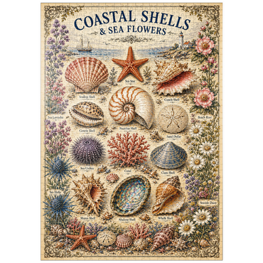 Darstellung des Puzzle Motivs puzzleplate Coastal Shells and Sea Flowers Vintage Art Poster 1000 Puzzle
