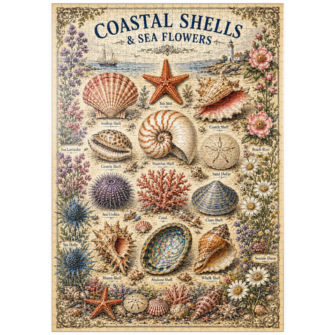 Darstellung des Puzzle Motivs Coastal Shells and Sea Flowers Vintage Art Poster puzzleplate Coastal Shells and Sea Flowers Vintage Art Poster 1000 Puzzle