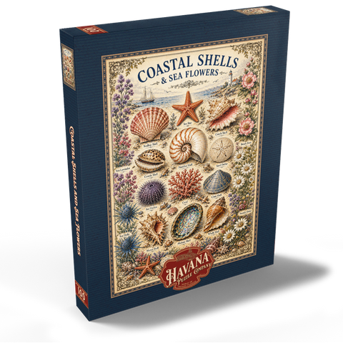 Darstellung des Puzzle Motivs Coastal Shells and Sea Flowers Vintage Art Poster Coastal Shells and Sea Flowers Vintage Art Poster 100 Puzzle Schachtel Ansicht2