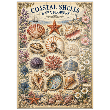 Darstellung des Puzzle Motivs puzzleplate Coastal Shells and Sea Flowers Vintage Art Poster 100 Puzzle