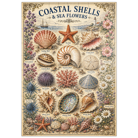 Darstellung des Puzzle Motivs Coastal Shells and Sea Flowers Vintage Art Poster puzzleplate Coastal Shells and Sea Flowers Vintage Art Poster 100 Puzzle