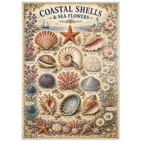 Darstellung des Puzzle Motivs Coastal Shells and Sea Flowers Vintage Art Poster - Puzzleteile: 100