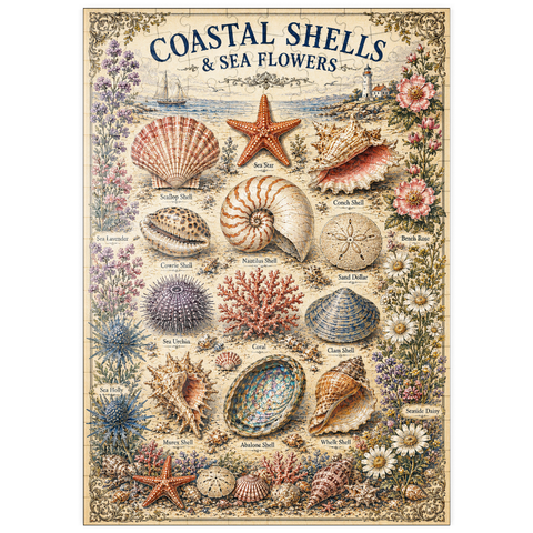 Darstellung des Puzzle Motivs Coastal Shells and Sea Flowers Vintage Art Poster puzzleplate Coastal Shells and Sea Flowers Vintage Art Poster 200 Puzzle