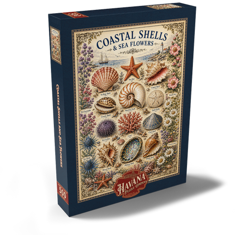 Darstellung des Puzzle Motivs Coastal Shells and Sea Flowers Vintage Art Poster Coastal Shells and Sea Flowers Vintage Art Poster 500 Puzzle Schachtel Ansicht2