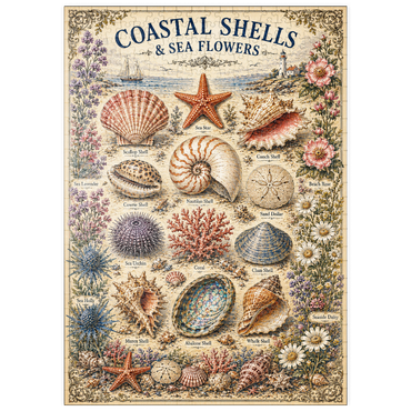 Darstellung des Puzzle Motivs puzzleplate Coastal Shells and Sea Flowers Vintage Art Poster 500 Puzzle
