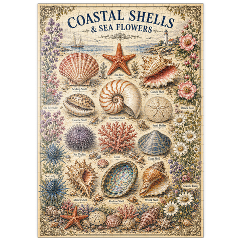 Darstellung des Puzzle Motivs Coastal Shells and Sea Flowers Vintage Art Poster puzzleplate Coastal Shells and Sea Flowers Vintage Art Poster 500 Puzzle