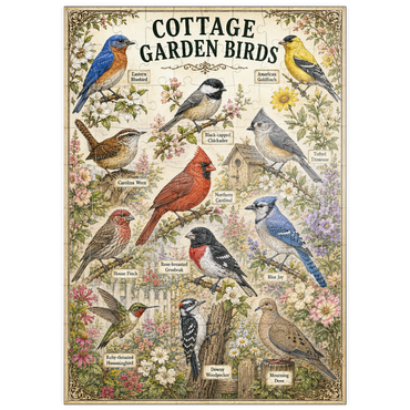 Darstellung des Puzzle Motivs puzzleplate Cottage Garden Birds Vintage Poster 100 Puzzle