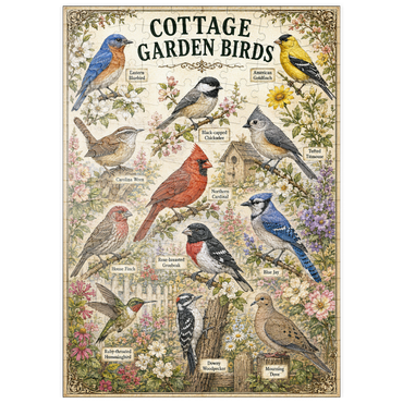Darstellung des Puzzle Motivs puzzleplate Cottage Garden Birds Vintage Poster 200 Puzzle
