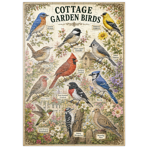 Darstellung des Puzzle Motivs Cottage Garden Birds Vintage Poster puzzleplate Cottage Garden Birds Vintage Poster 200 Puzzle