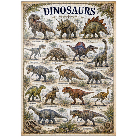 Darstellung des Puzzle Motivs Dinosaurs Vintage Art Poster puzzleplate Dinosaurs Vintage Art Poster 1000 Puzzle
