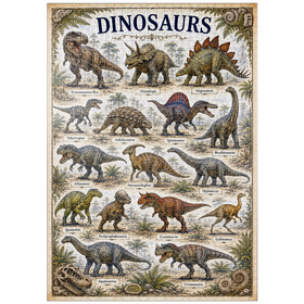 Darstellung des Puzzle Motivs Dinosaurs Vintage Art Poster - Puzzleteile: 1000