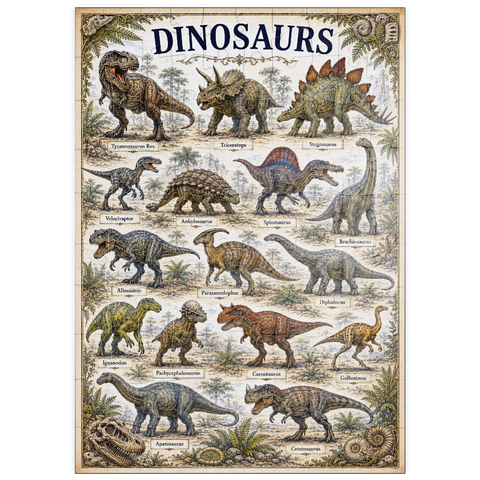Darstellung des Puzzle Motivs Dinosaurs Vintage Art Poster puzzleplate Dinosaurs Vintage Art Poster 100 Puzzle