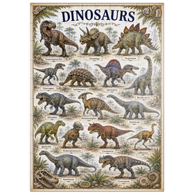 Darstellung des Puzzle Motivs Dinosaurs Vintage Art Poster - Puzzleteile: 100