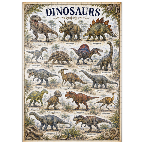 Darstellung des Puzzle Motivs Dinosaurs Vintage Art Poster puzzleplate Dinosaurs Vintage Art Poster 500 Puzzle