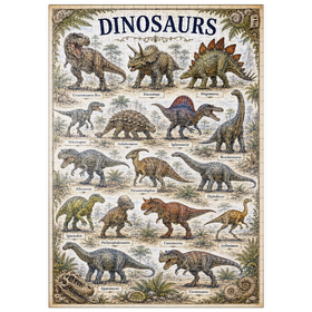 Darstellung des Puzzle Motivs Dinosaurs Vintage Art Poster - Puzzleteile: 500