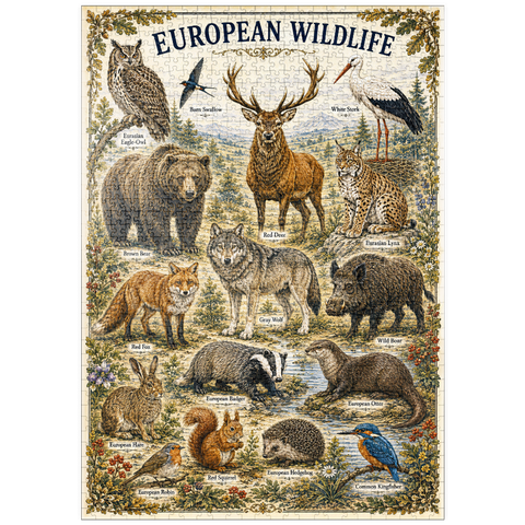 Darstellung des Puzzle Motivs European Wildlife Vintage Art Poster puzzleplate European Wildlife Vintage Art Poster 1000 Puzzle