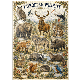 Darstellung des Puzzle Motivs European Wildlife Vintage Art Poster - Puzzleteile: 1000