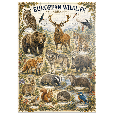 Darstellung des Puzzle Motivs puzzleplate European Wildlife Vintage Art Poster 100 Puzzle
