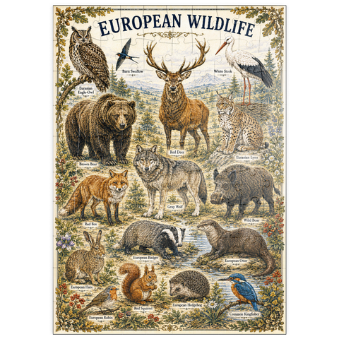 Darstellung des Puzzle Motivs European Wildlife Vintage Art Poster puzzleplate European Wildlife Vintage Art Poster 100 Puzzle
