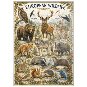 Darstellung des Puzzle Motivs European Wildlife Vintage Art Poster - Puzzleteile: 100