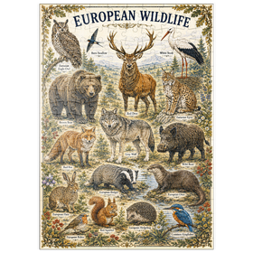 Darstellung des Puzzle Motivs European Wildlife Vintage Art Poster - Puzzleteile: 200