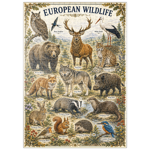 Darstellung des Puzzle Motivs European Wildlife Vintage Art Poster puzzleplate European Wildlife Vintage Art Poster 500 Puzzle