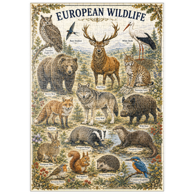 Darstellung des Puzzle Motivs European Wildlife Vintage Art Poster - Puzzleteile: 500