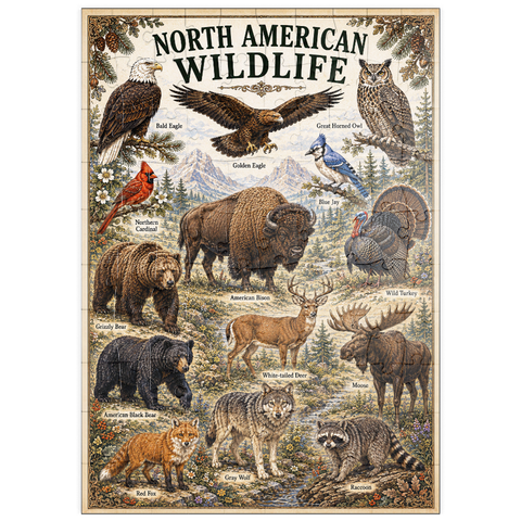 Darstellung des Puzzle Motivs North American Wildlife Vintage Poster puzzleplate North American Wildlife Vintage Poster 100 Puzzle