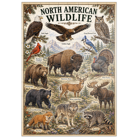 Darstellung des Puzzle Motivs North American Wildlife Vintage Poster - Puzzleteile: 100