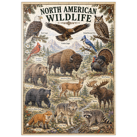 Darstellung des Puzzle Motivs North American Wildlife Vintage Poster - Puzzleteile: 200